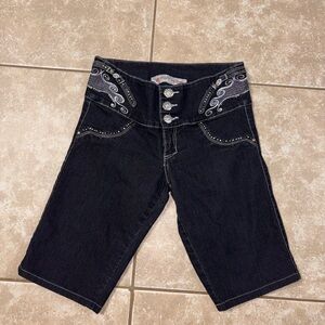 Y2K denim capris with Silver Accents